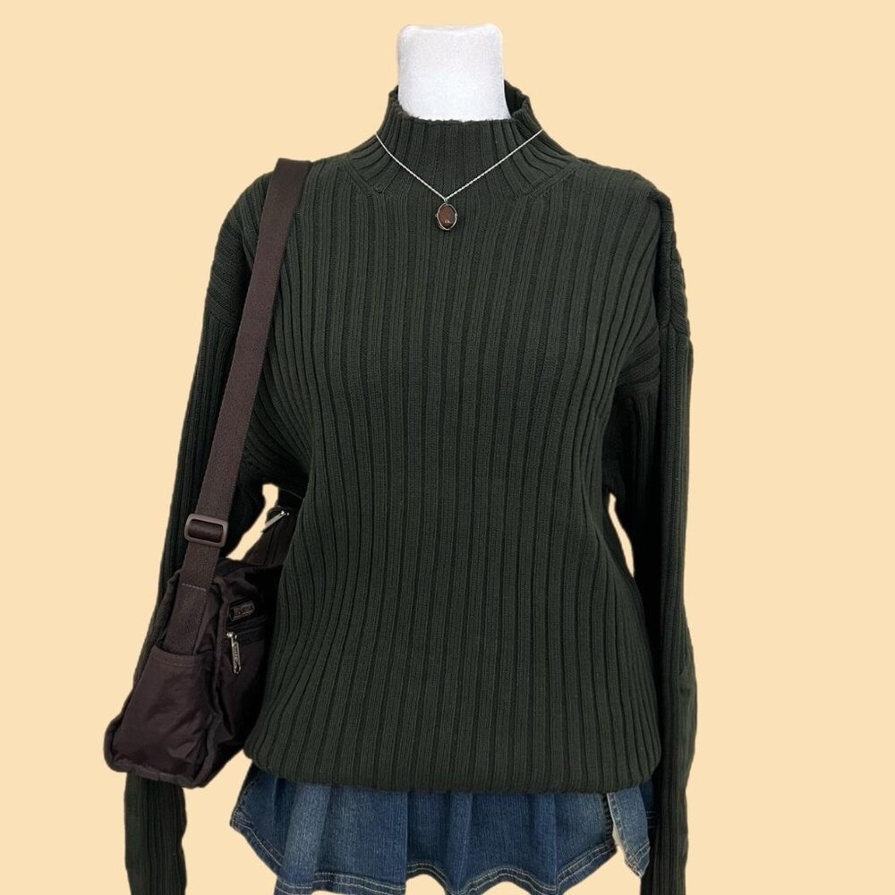 y2k green ribbed indie skate elevated basic mock neck sweater